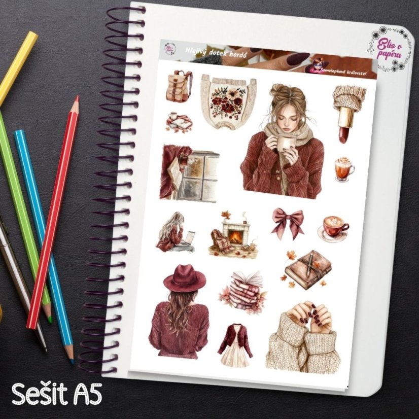 Hřejivý dotek bordó  | Samolepky do diáře