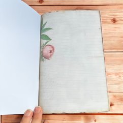 Romantický zápisník s květinami – každá stránka jiný něžný motiv růží, levandule nebo pivoněk.