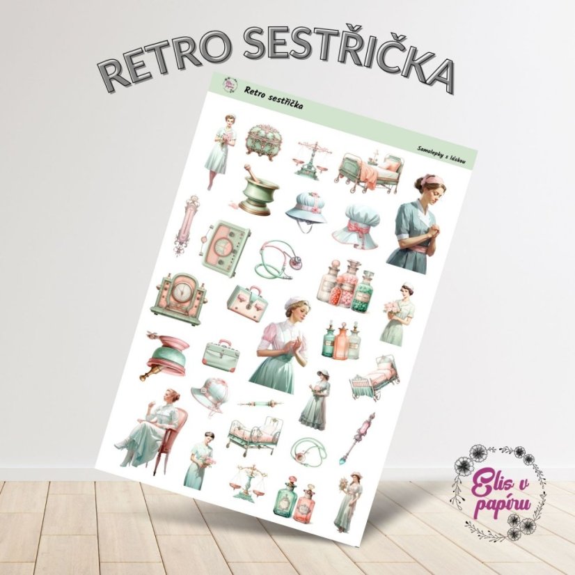 Samolepky nejen do diáře  s motivem zdravotních sestřiček laděný do stylu vintage a retra od Elis v papíru