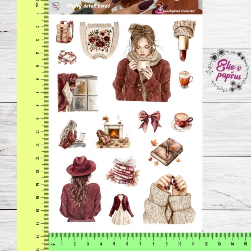 Hřejivý dotek bordó  | Samolepky do diáře