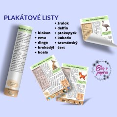 Plákátové listy o australských zvířatech - krátký příběh, slovní zásoba, základní fakta na jednom místě