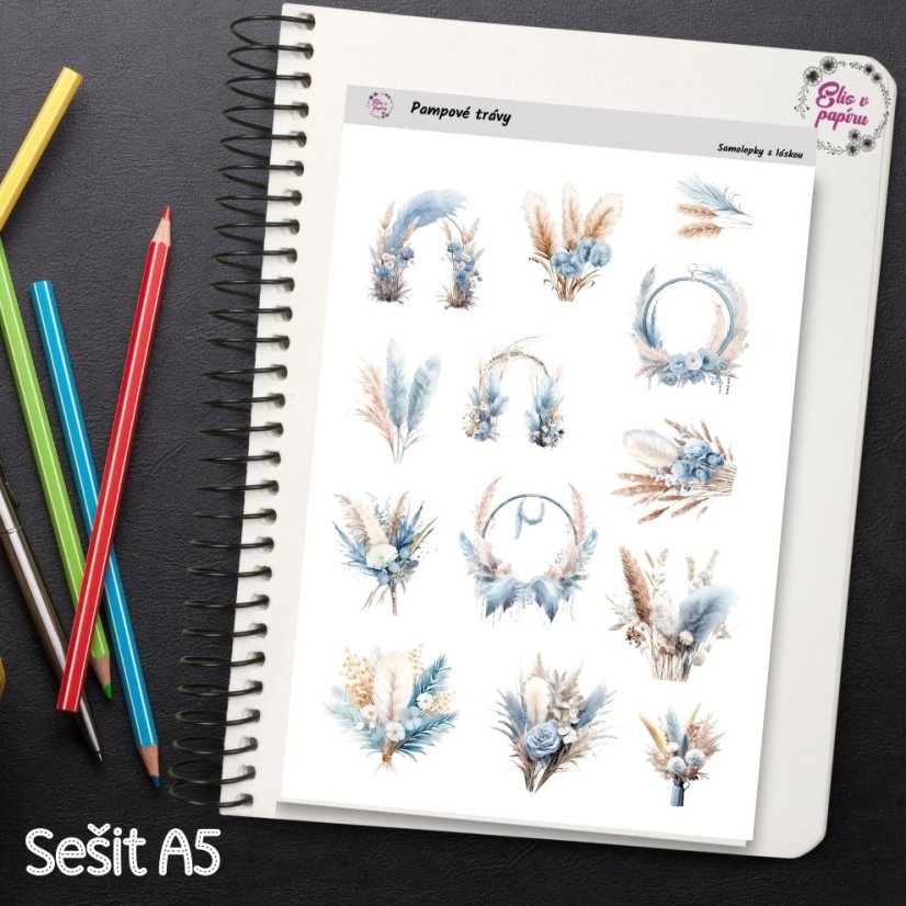 Pampové trávy - elegantní a jemné samolepky do diáře, ideální pro plánování a journaling
