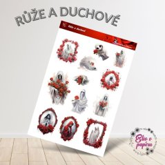 Samolepky kombinující tajemné duchy s romantickými motivy červených růží. Duchové, zahalení v bílých pláštích, jsou často doplněni o rudé květy, které kontrastují s jejich strašidelným vzhledem. Tyto samolepky jsou ideální pro všechny, kteří chtějí do svého plánování přinést spojení gotické elegance a halloweenské mystiky.