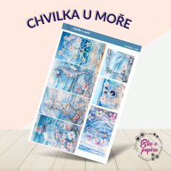 Samolepky Chvilka u moře s jemnými barvami modré, růžové a bílé, zobrazující mořské scenérie, květiny, majáky, mušle a romantické motivy. Samolepky Chvilka u moře s jemnými barvami modré, růžové a bílé, zobrazující mořské scenérie, květiny, majáky, mušle a romantické motivy.