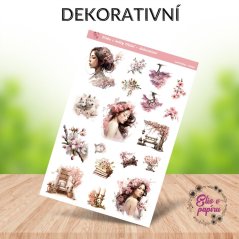 Samolepky do diáře od Elis v papíru s motivem rozkvetlých třešňových větviček - dekorativní