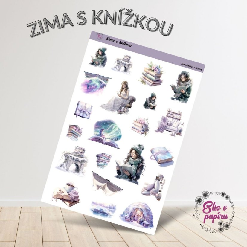 Diářové samolepky Elis v papíru s motivem zimy, knížek a čtenářky