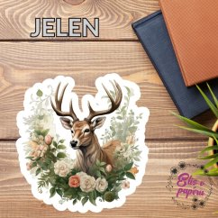 Maxi samolepka zobrazuje elegantního jelena s nádhernými parohy, který je obklopen květinami a zelení. Motiv vyzařuje klid a propojení s přírodou, ideální pro ty, kteří chtějí do svého diáře vnést pocit harmonie a elegance.