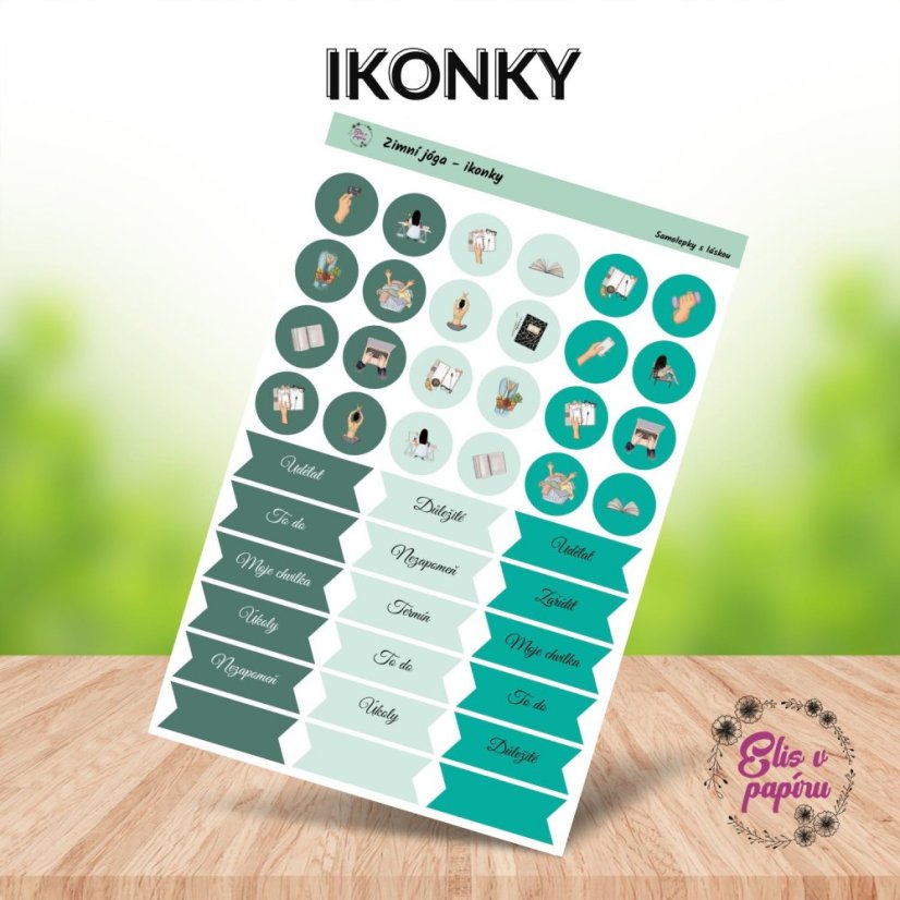 Samolepkový kit Zimní jóga pro všechny jogínky - dekorativní samolepky ve formě českých ikonek