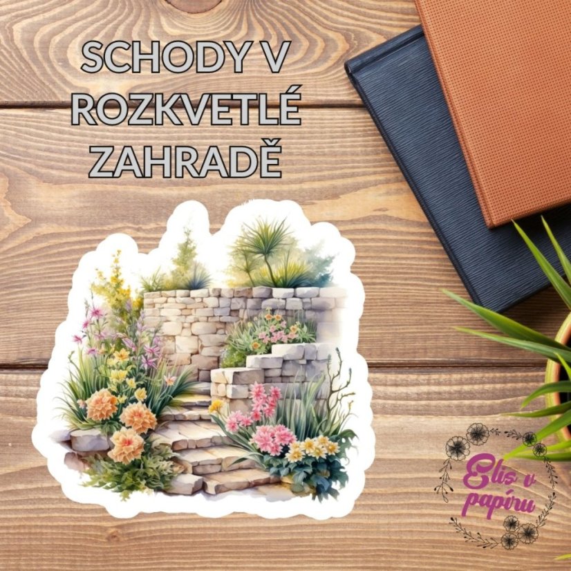 Schody v rozkvetlé zahradě | Samolepka do diáře